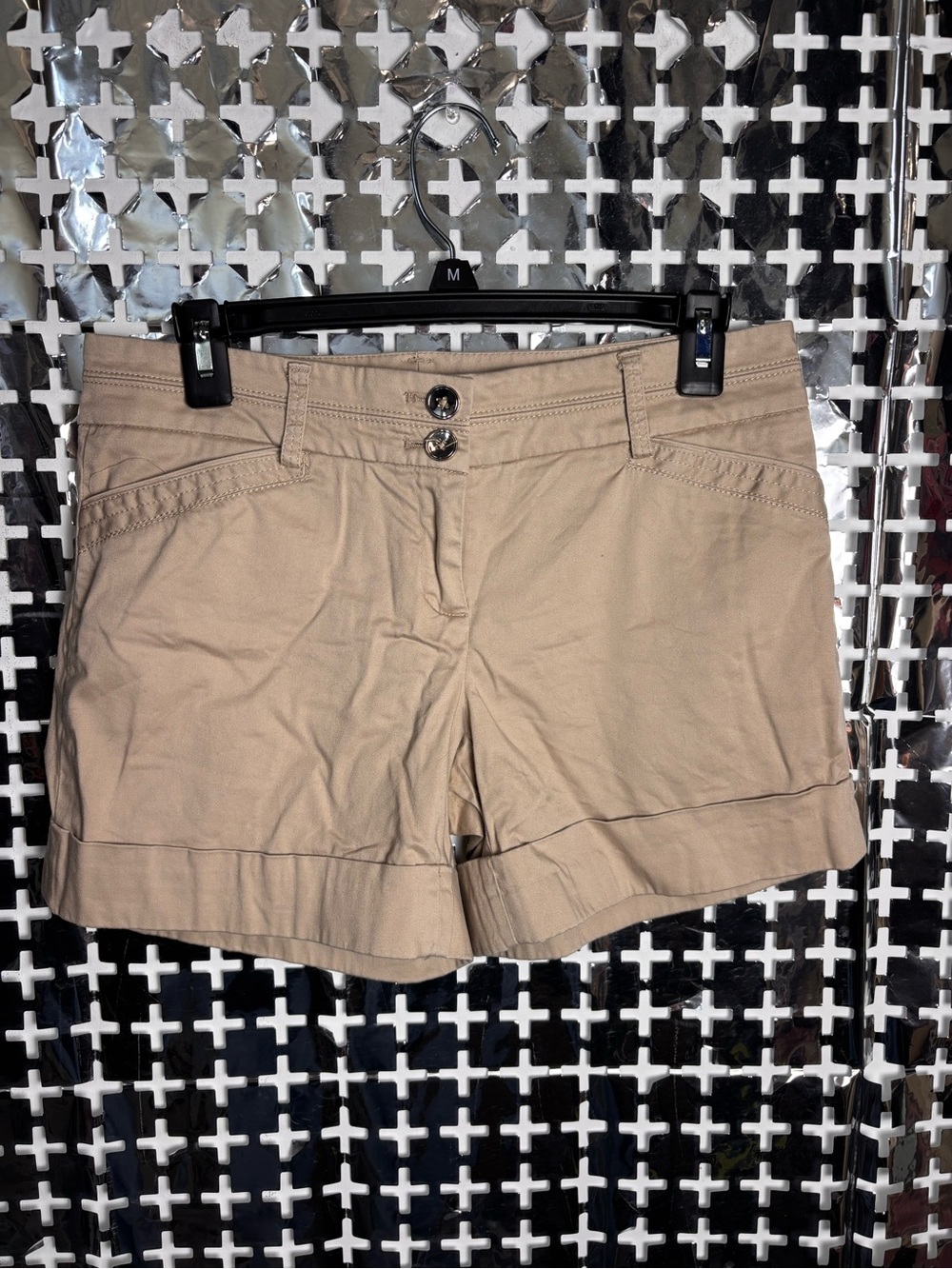 White House Black Market Beige Cuffed Cotton-Blend Shorts